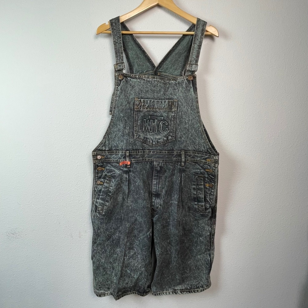 WTC World Top Class Denim Overalls Women Acid Wash Blue Shorts‎ XL Overalls Bib